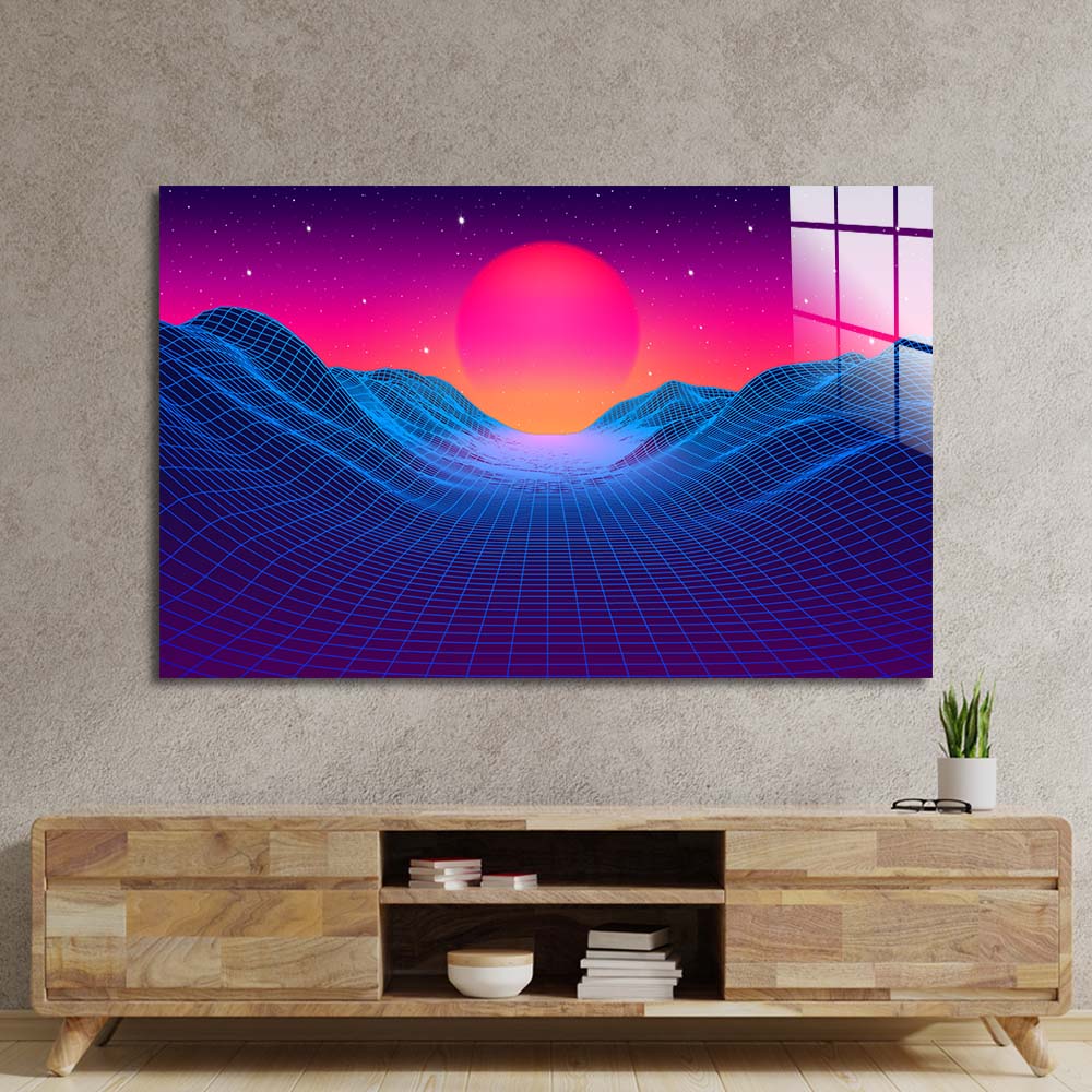 80's Synthwave Glass Wall Art