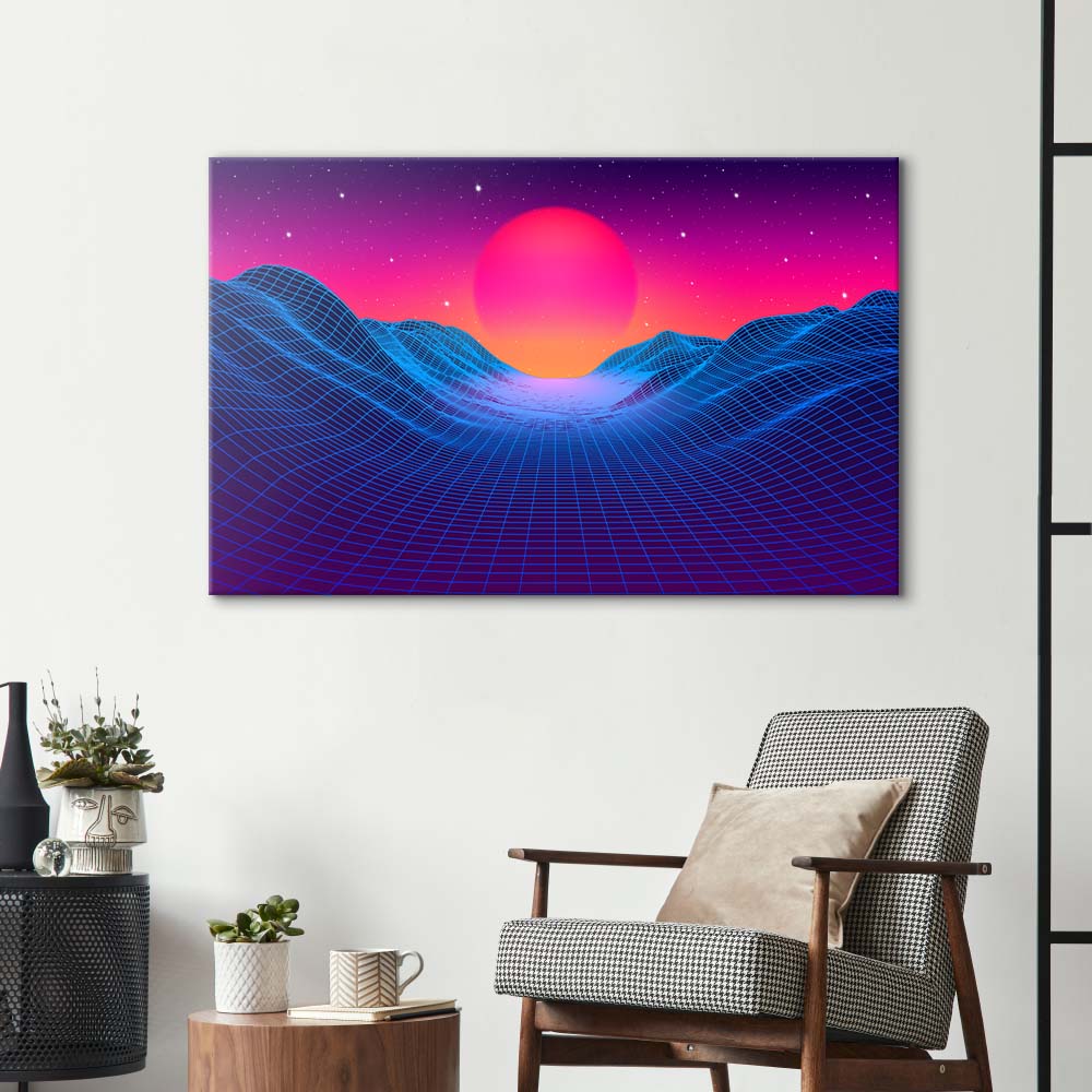80's Synthwave Glass Wall Art