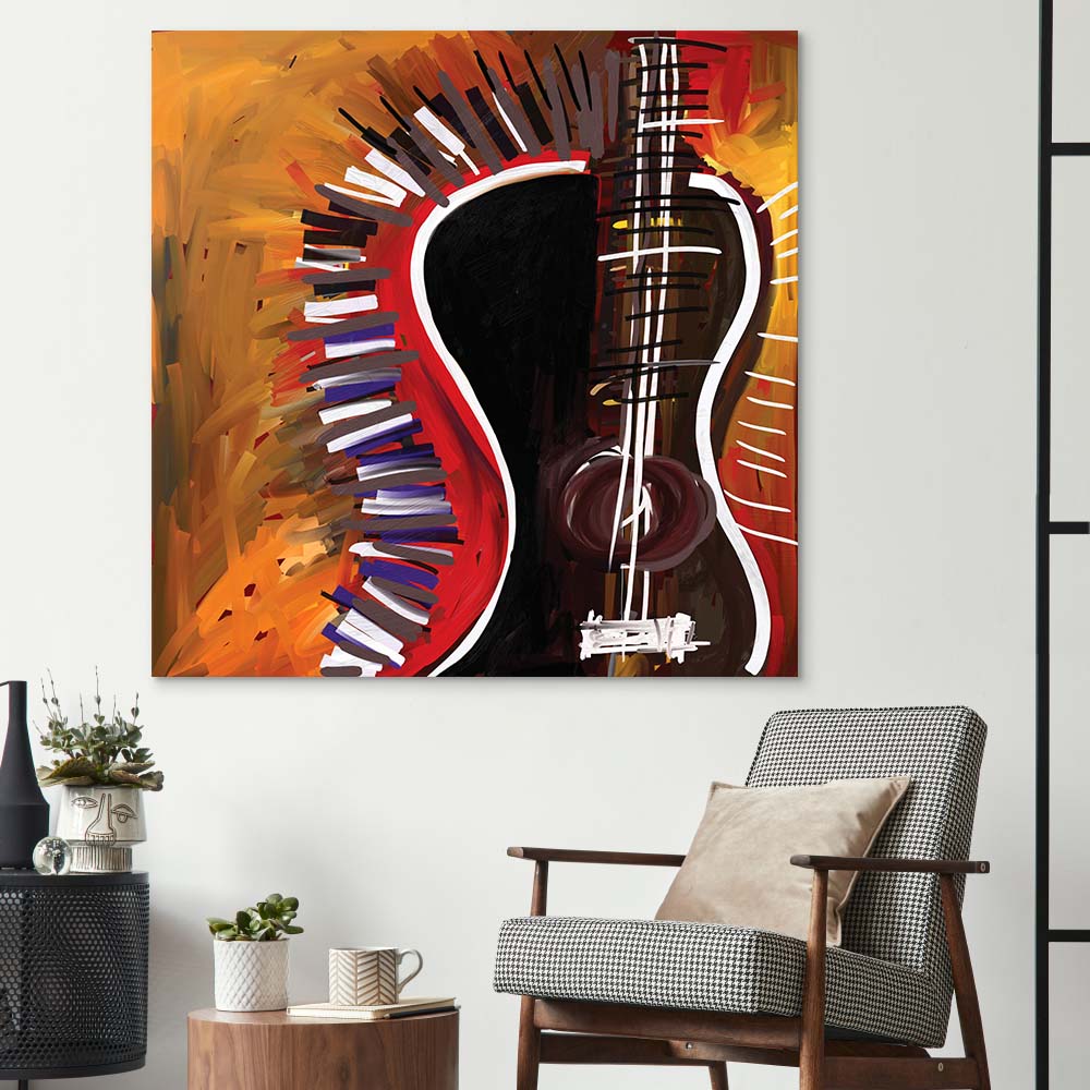 Abstract Acoustic Guitar Glass Wall Art