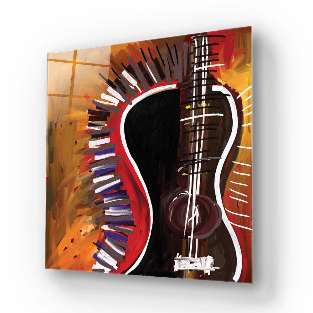 Abstract Acoustic Guitar Glass Wall Art