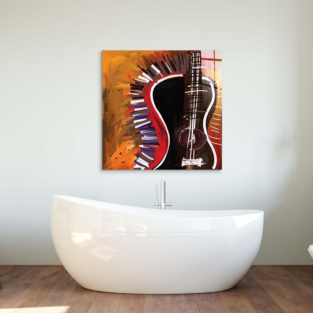 Abstract Acoustic Guitar Glass Wall Art