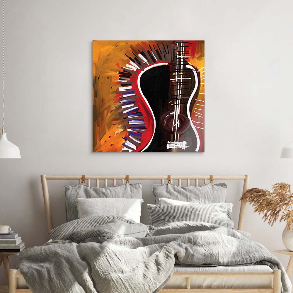 Abstract Acoustic Guitar Glass Wall Art