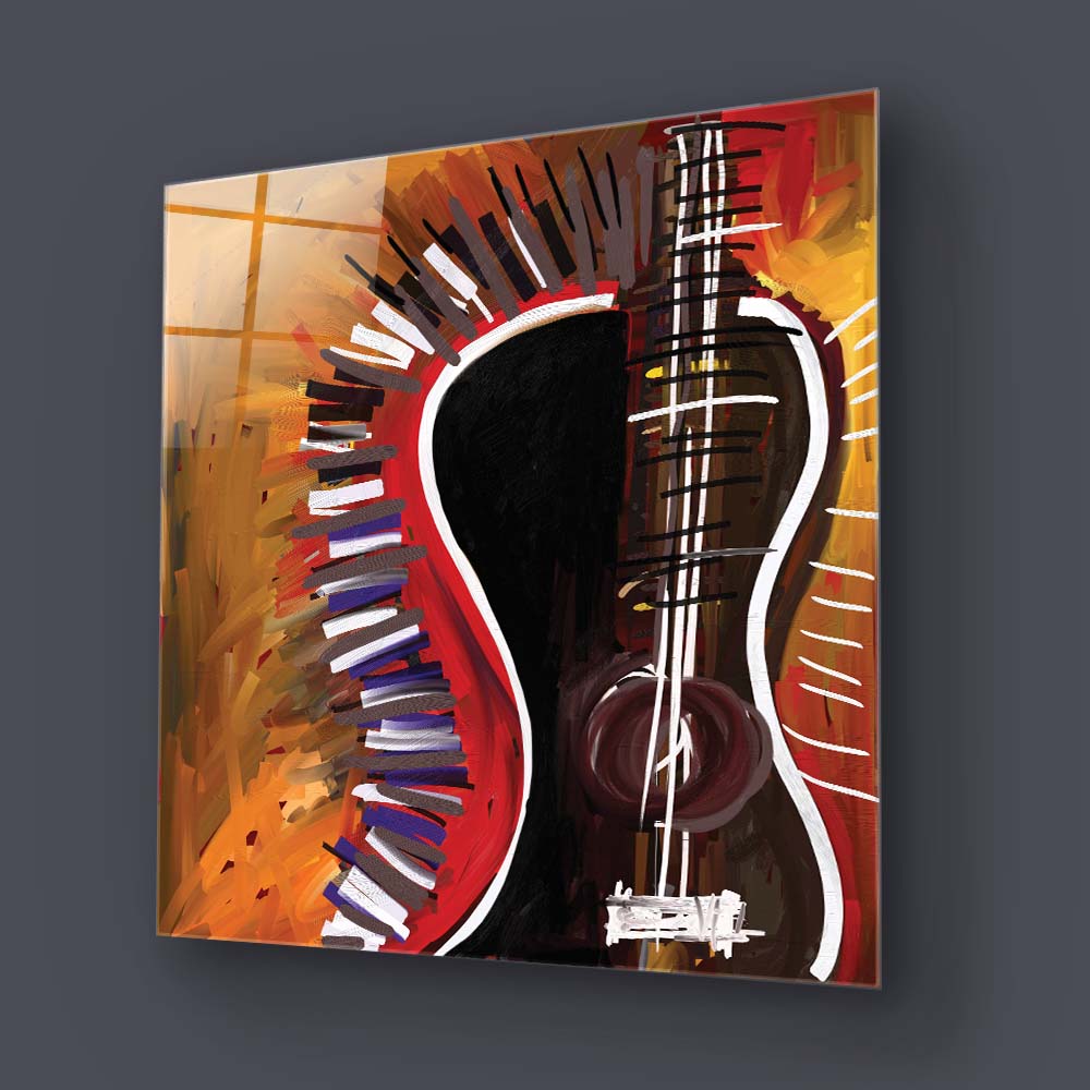 Abstract Acoustic Guitar Glass Wall Art