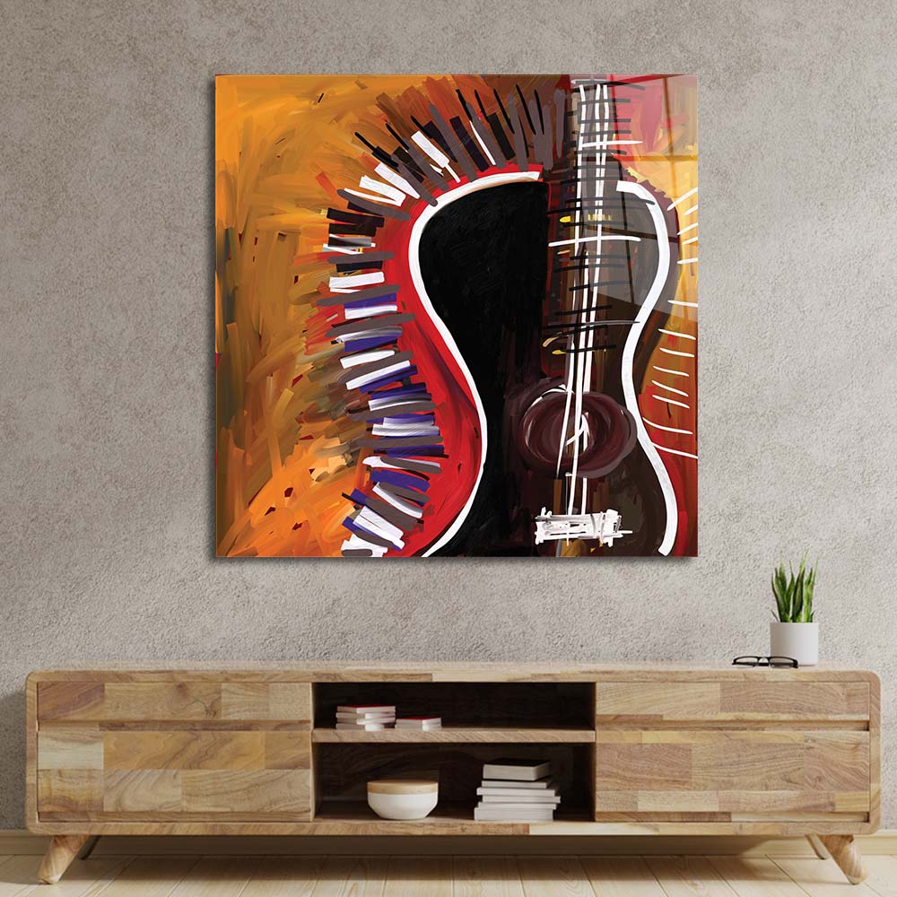 Abstract Acoustic Guitar Glass Wall Art