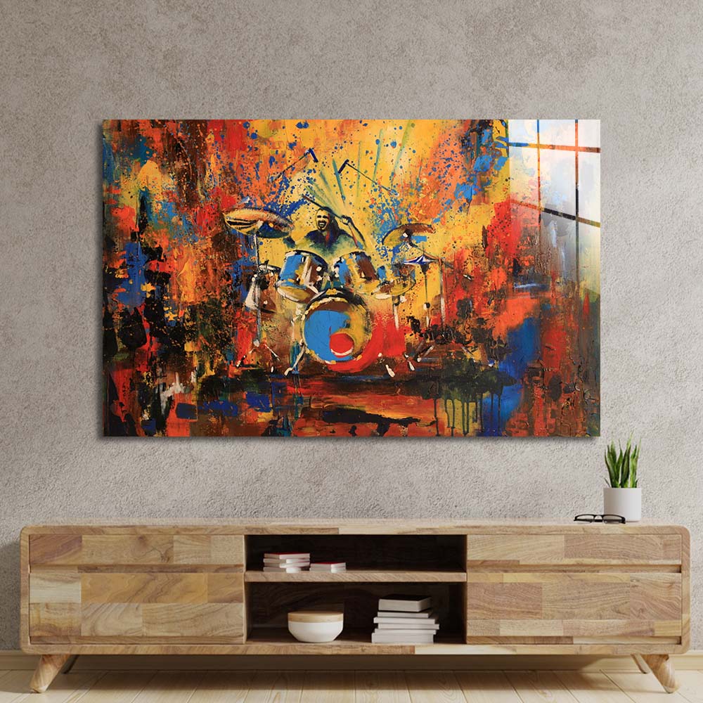 Abstract Acrylic Drummer Glass Wall Art