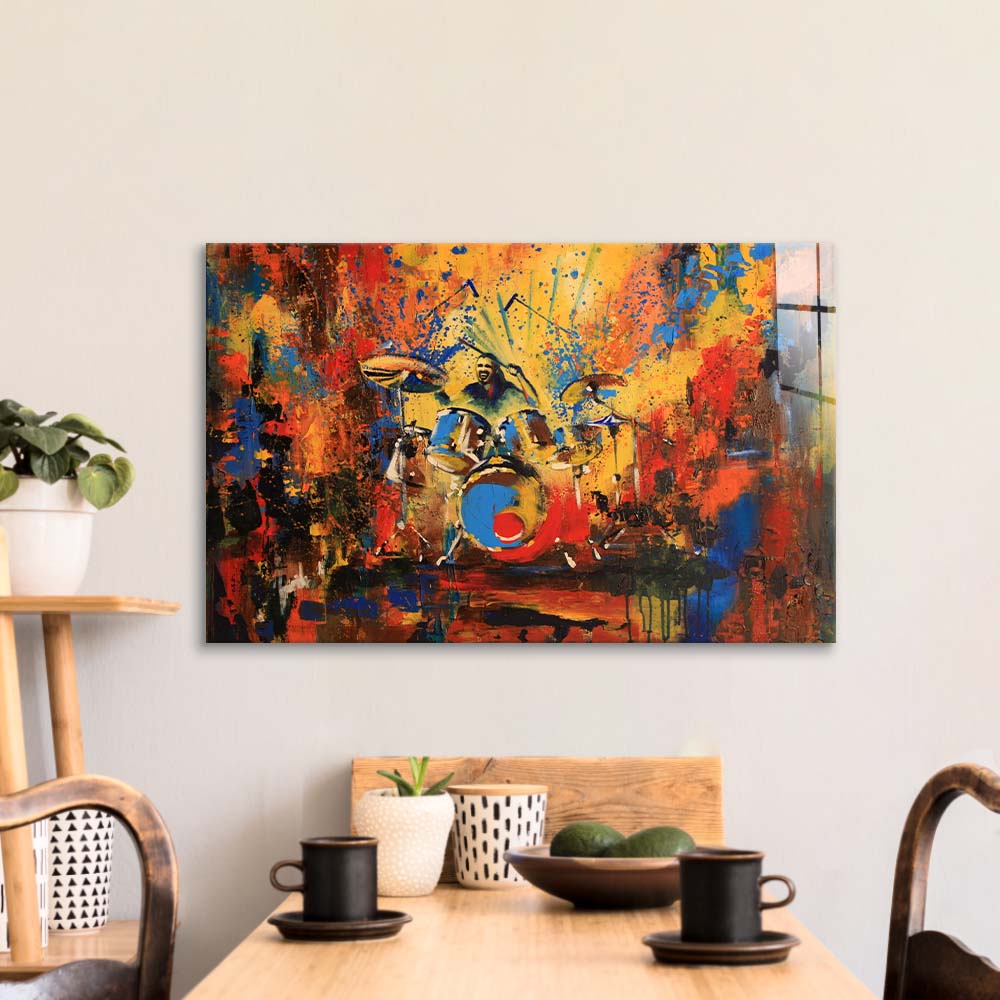 Abstract Acrylic Drummer Glass Wall Art