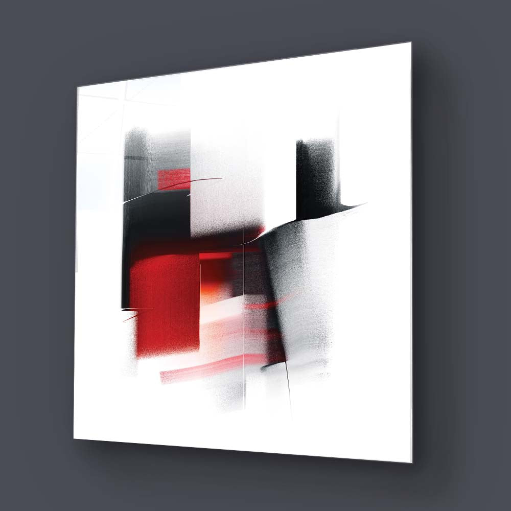 Abstract Black and Red Glass Wall Art