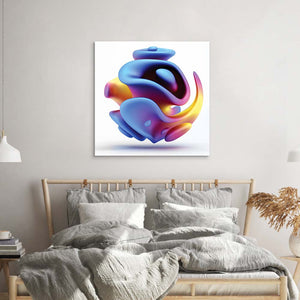 Abstract Blue Alien Flower Glass Wall Art