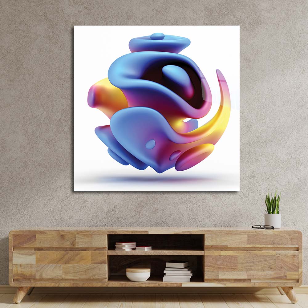 Abstract Blue Alien Flower Glass Wall Art