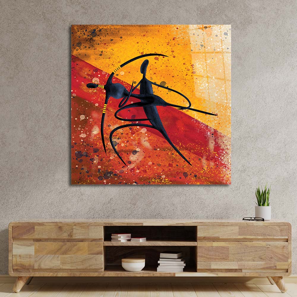Abstract Dancing African Couple Glass Wall Art