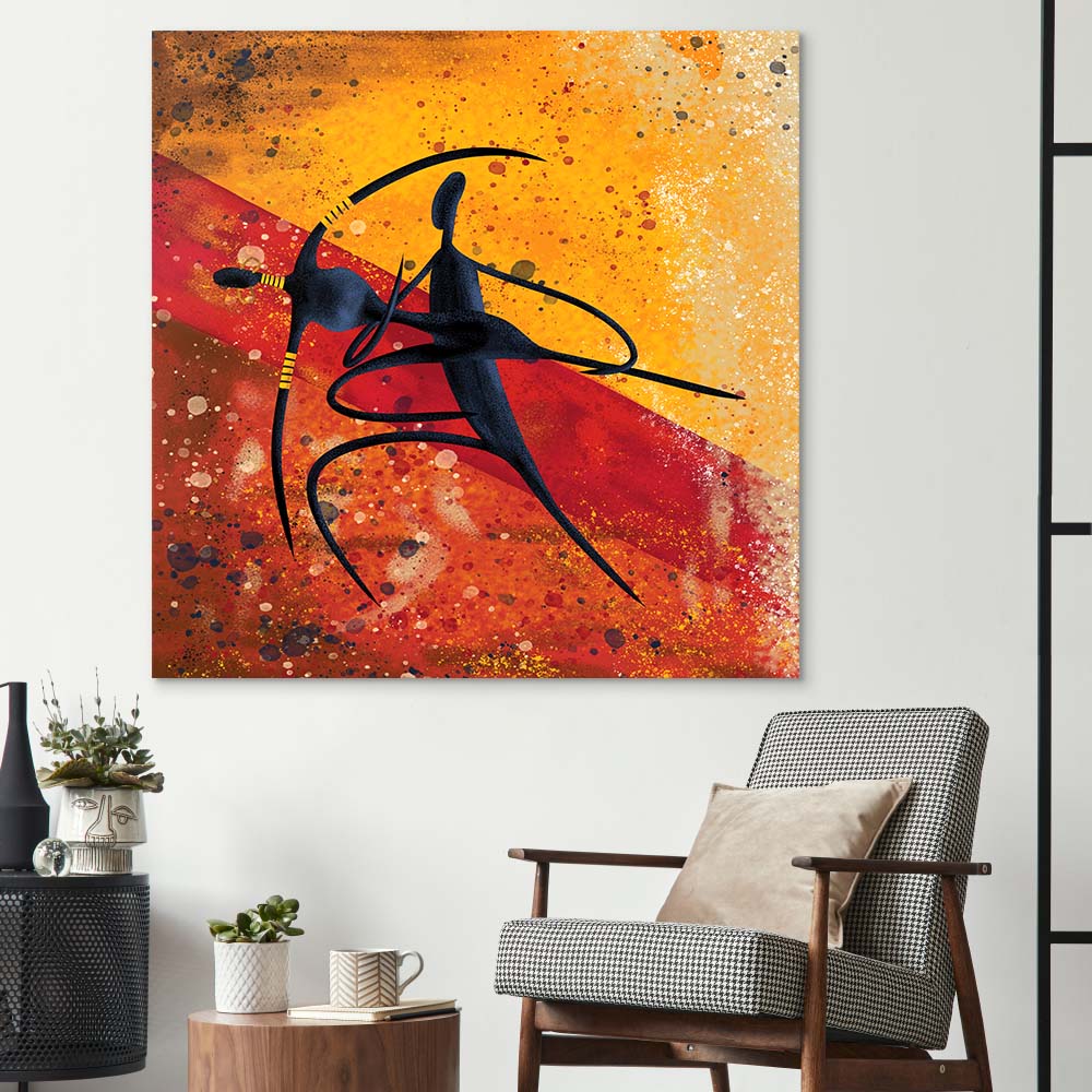Abstract Dancing African Couple Glass Wall Art
