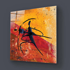 Abstract Dancing African Couple Glass Wall Art