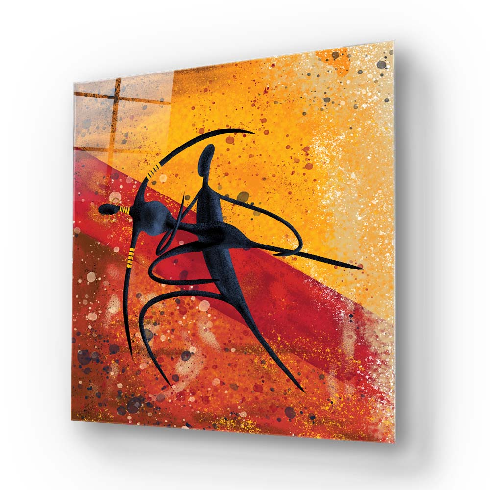 Abstract Dancing African Couple Glass Wall Art