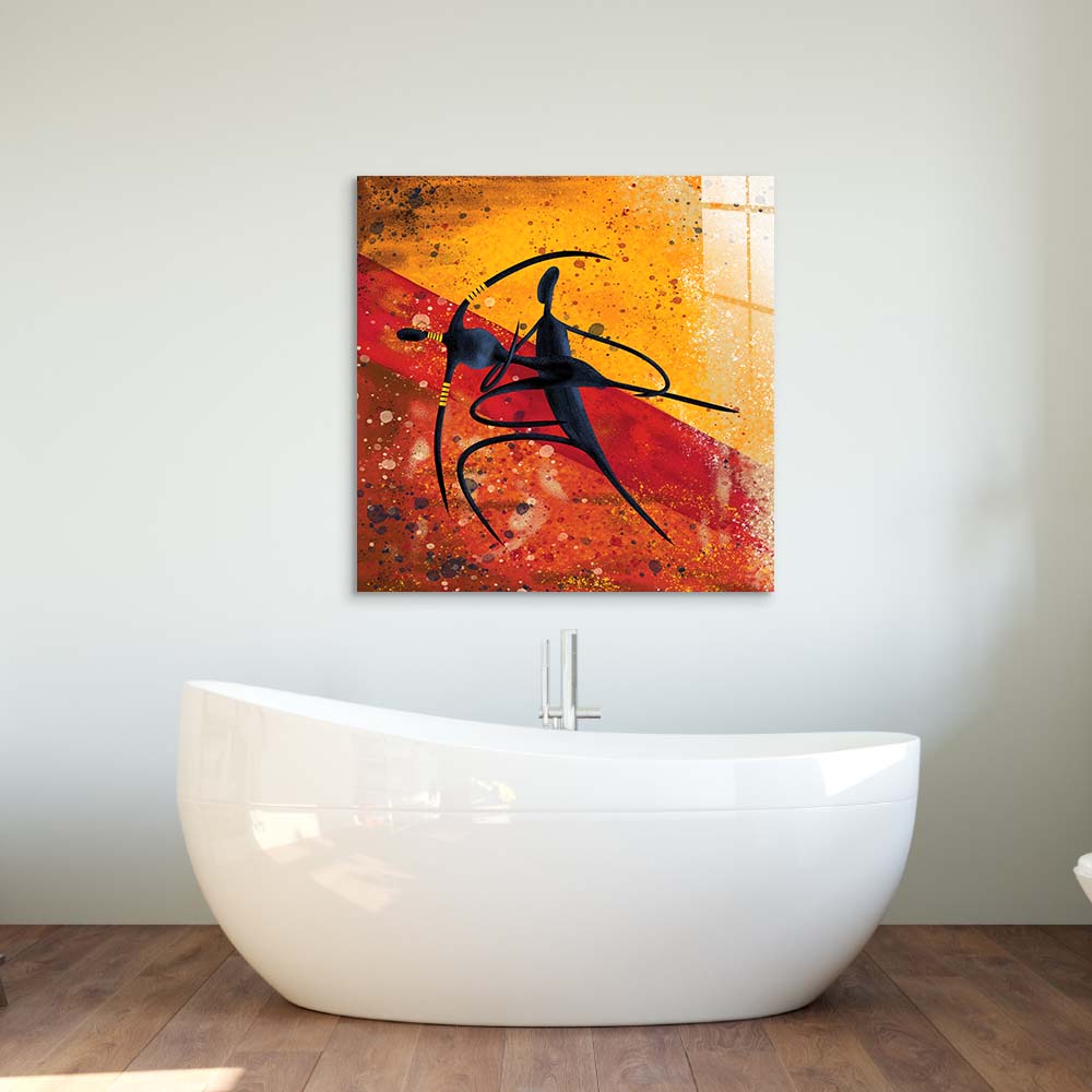 Abstract Dancing African Couple Glass Wall Art