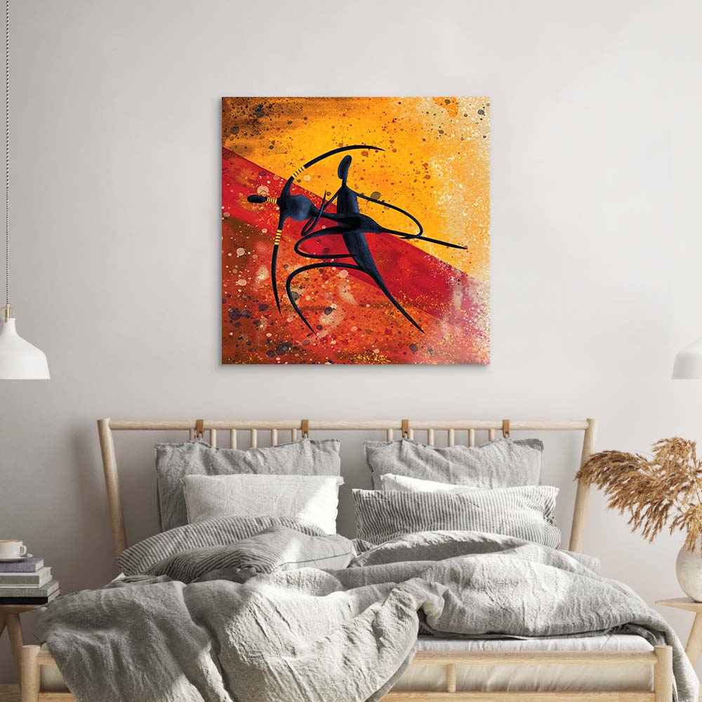 Abstract Dancing African Couple Glass Wall Art