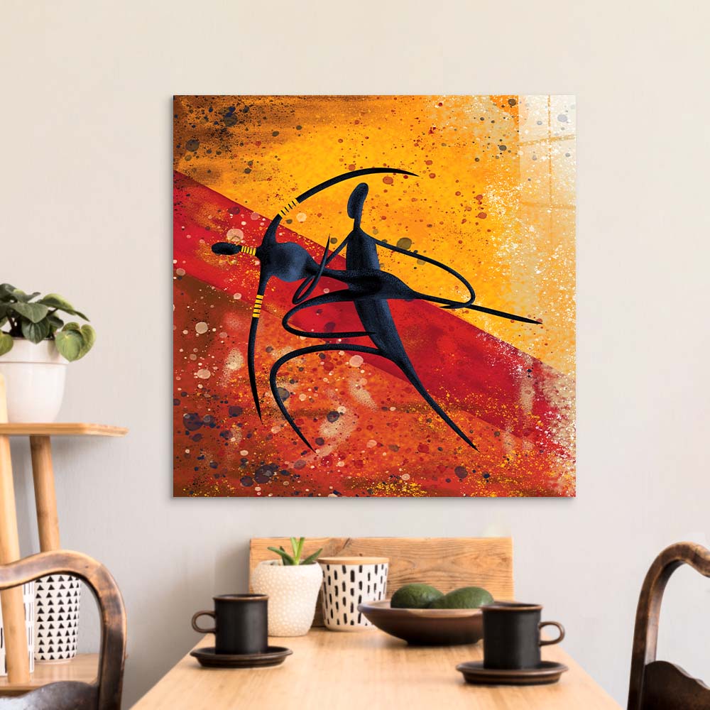 Abstract Dancing African Couple Glass Wall Art