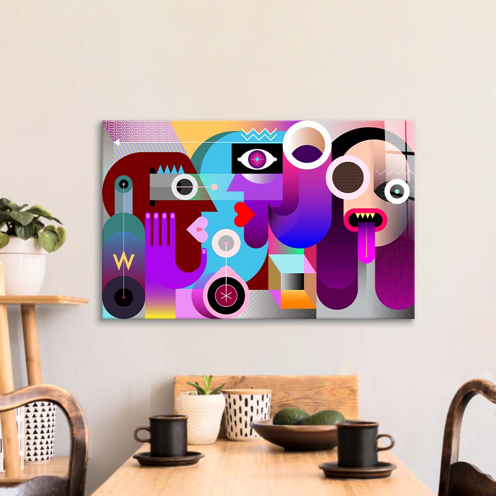 Abstract Drunk Women Glass Wall Art