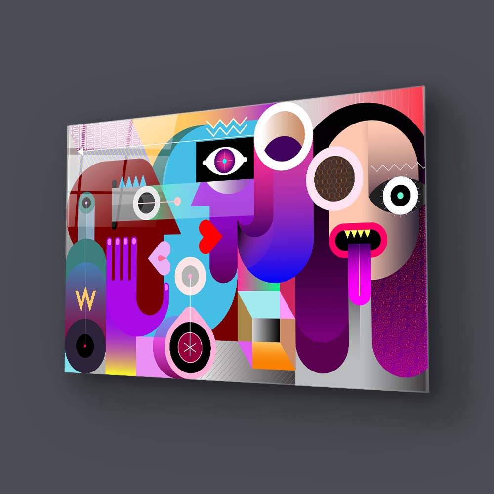 Abstract Drunk Women Glass Wall Art