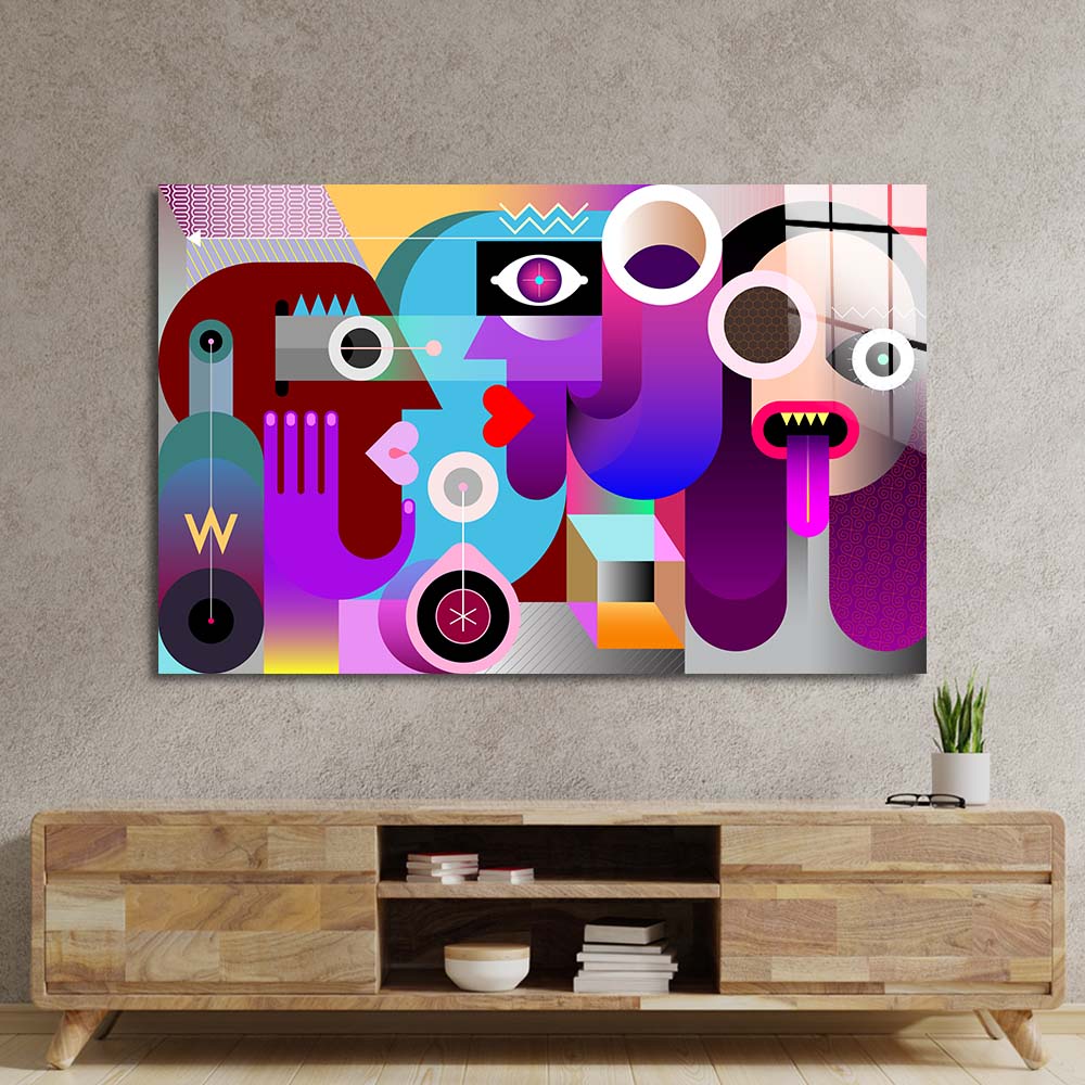 Abstract Drunk Women Glass Wall Art
