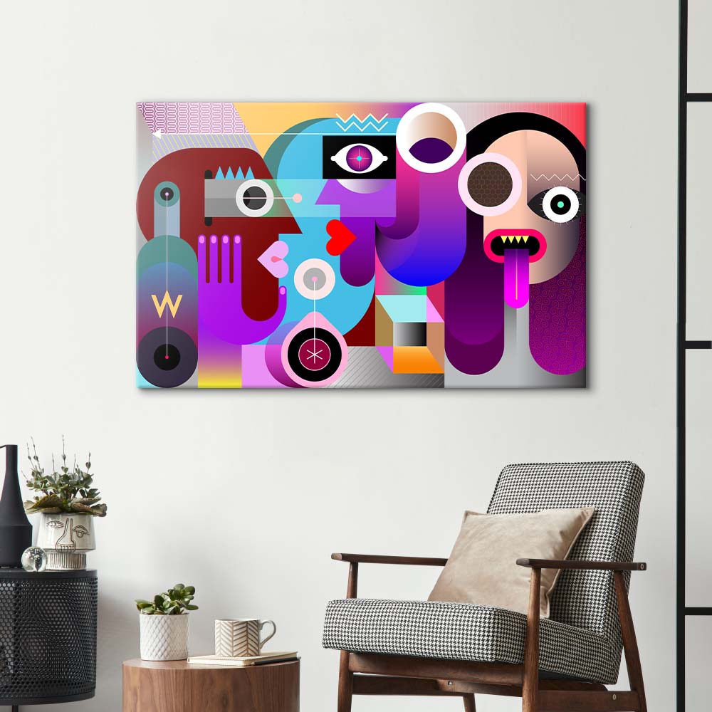 Abstract Drunk Women Glass Wall Art