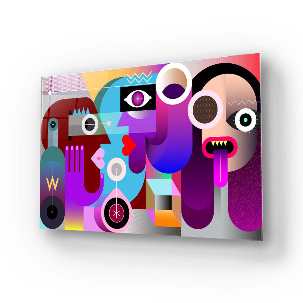 Abstract Drunk Women Glass Wall Art