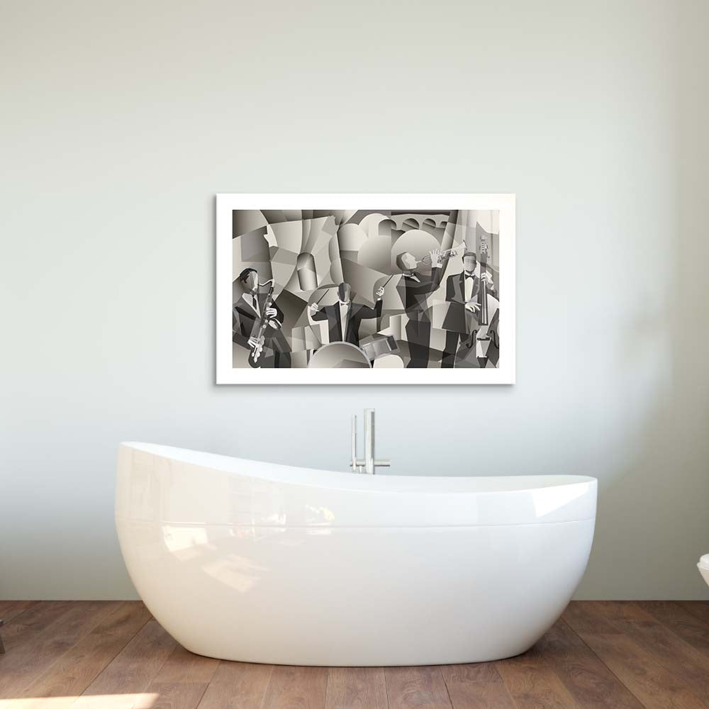 Abstract French Jazz Band Glass Wall Art