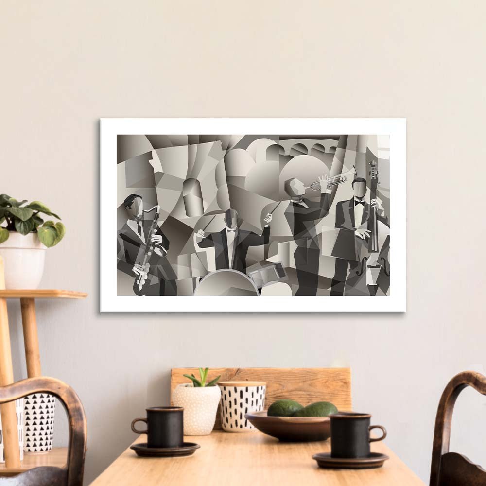 Abstract French Jazz Band Glass Wall Art