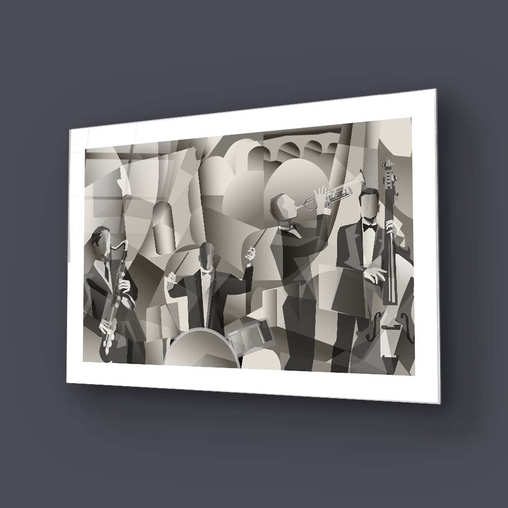 Abstract French Jazz Band Glass Wall Art
