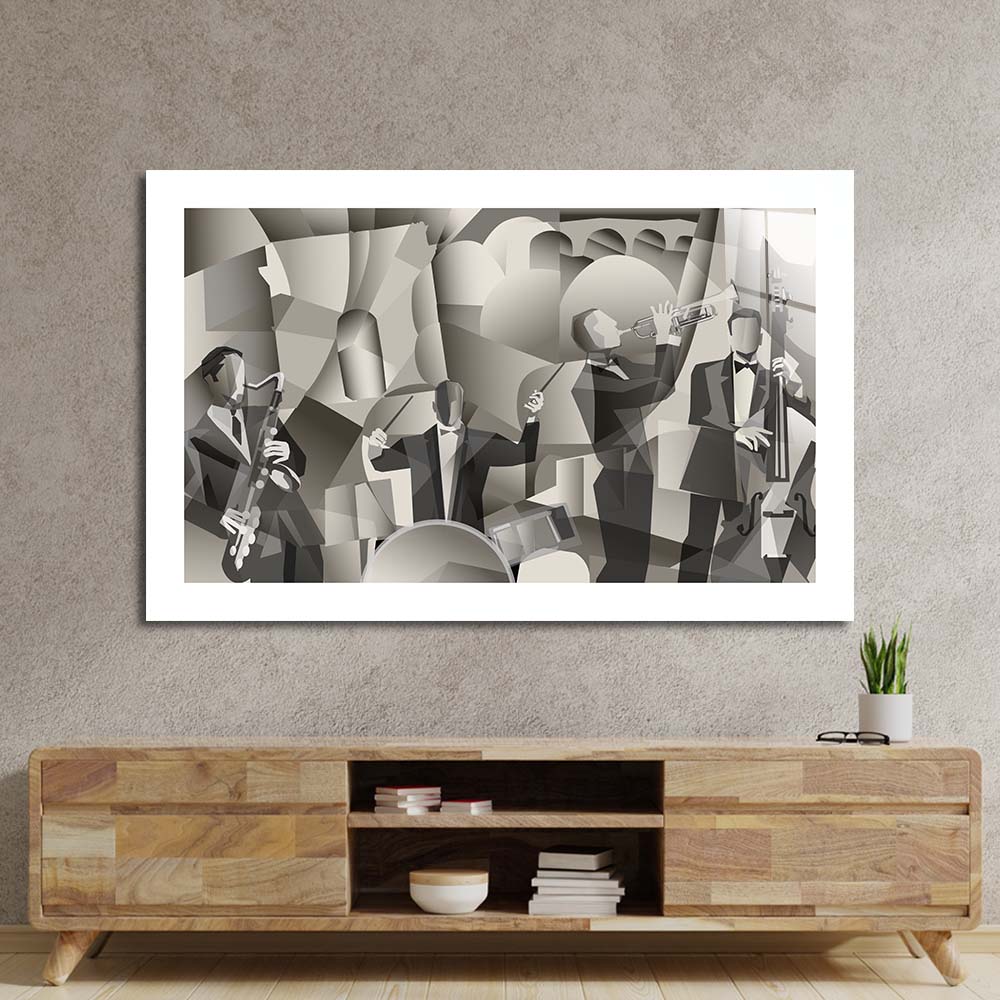 Abstract French Jazz Band Glass Wall Art
