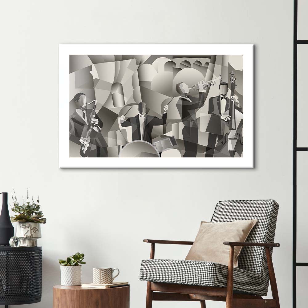 Abstract French Jazz Band Glass Wall Art