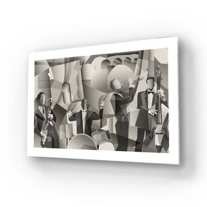Abstract French Jazz Band Glass Wall Art