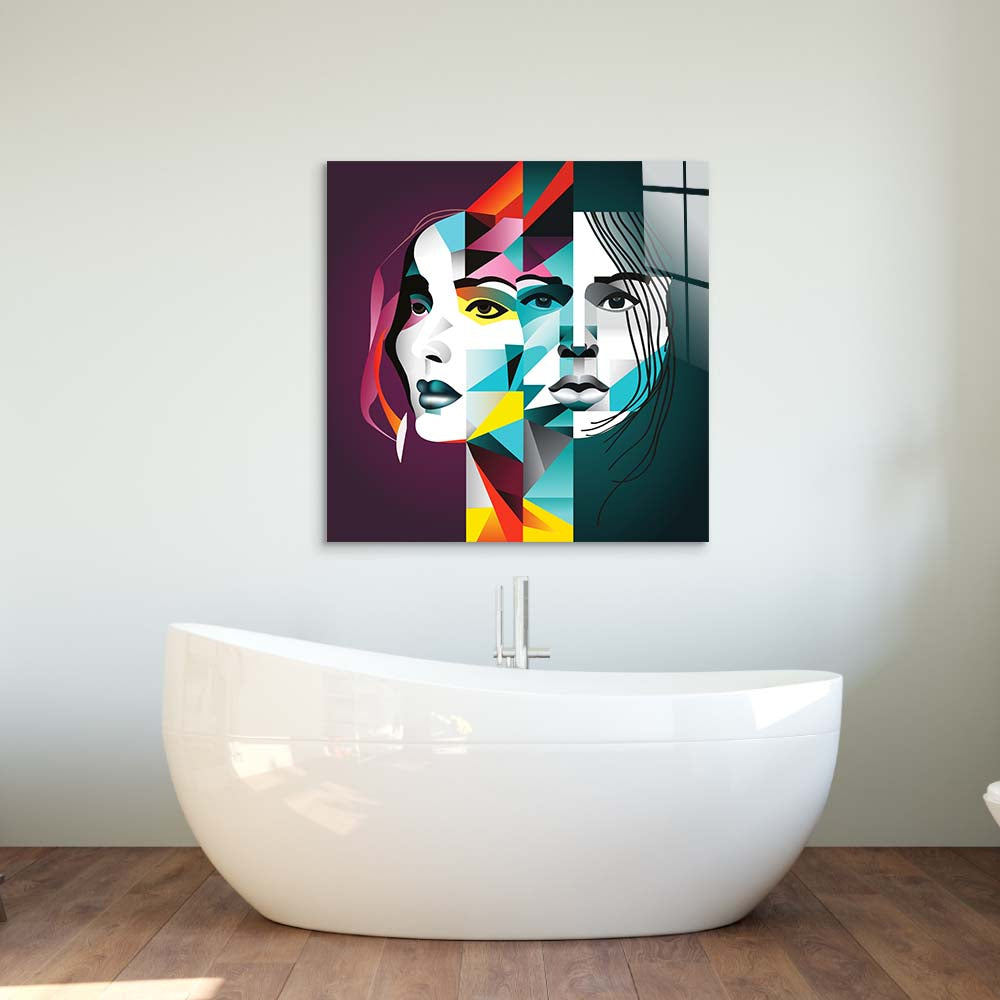 Abstract Gemini Woman Glass Wall Art