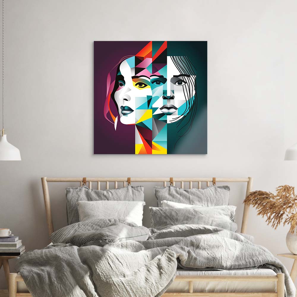 Abstract Gemini Woman Glass Wall Art
