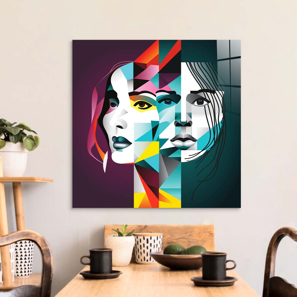 Abstract Gemini Woman Glass Wall Art