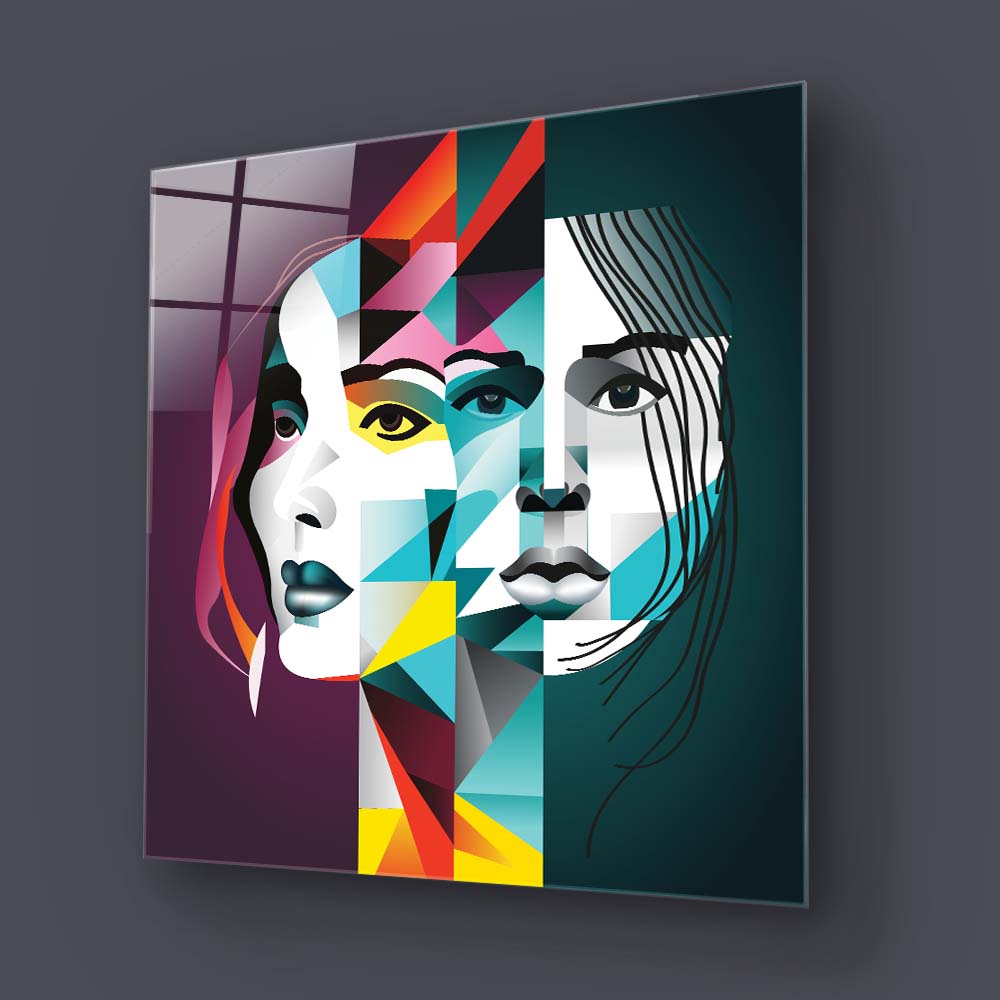 Abstract Gemini Woman Glass Wall Art