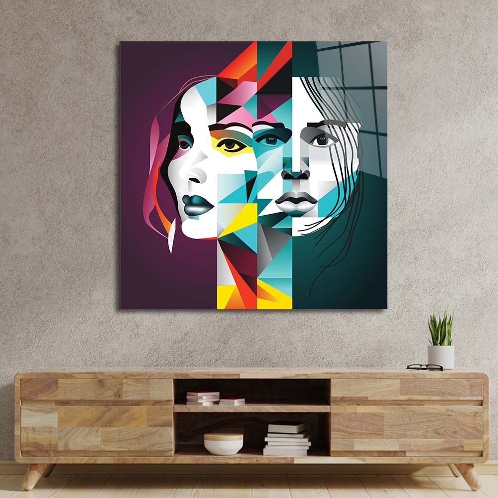 Abstract Gemini Woman Glass Wall Art