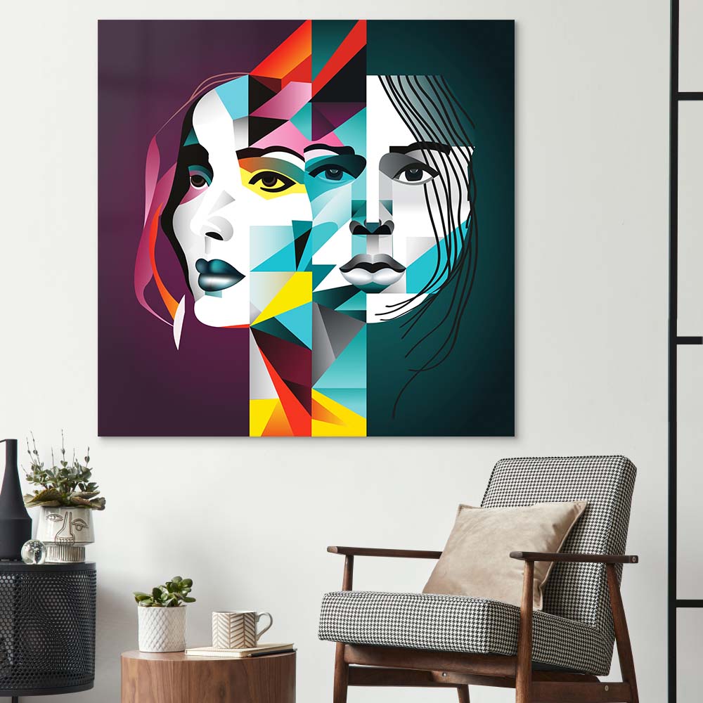 Abstract Gemini Woman Glass Wall Art