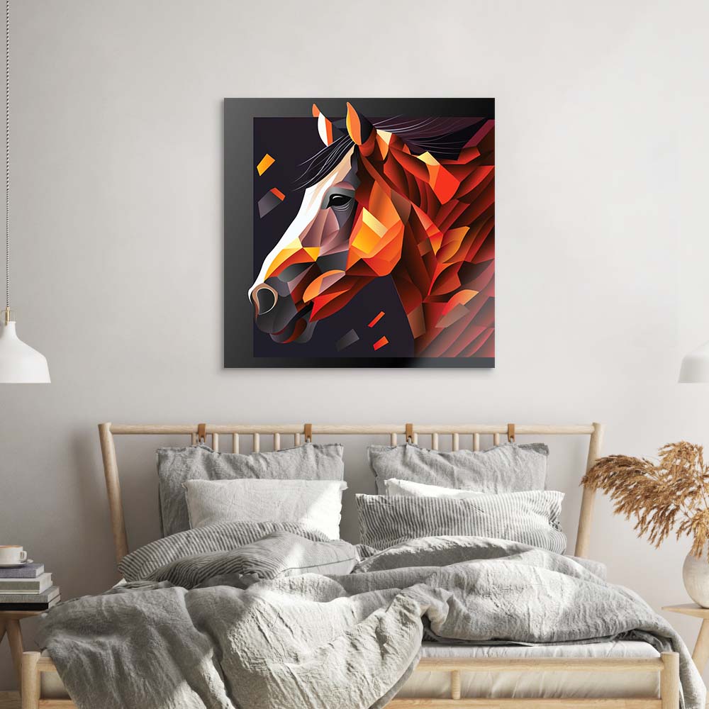 Abstract Geometric Brown Horse Glass Wall Art