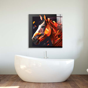 Abstract Geometric Brown Horse Glass Wall Art