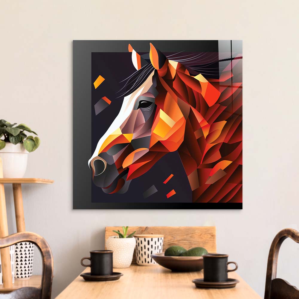 Abstract Geometric Brown Horse Glass Wall Art