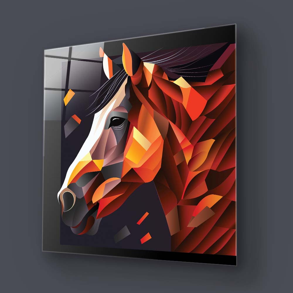 Abstract Geometric Brown Horse Glass Wall Art