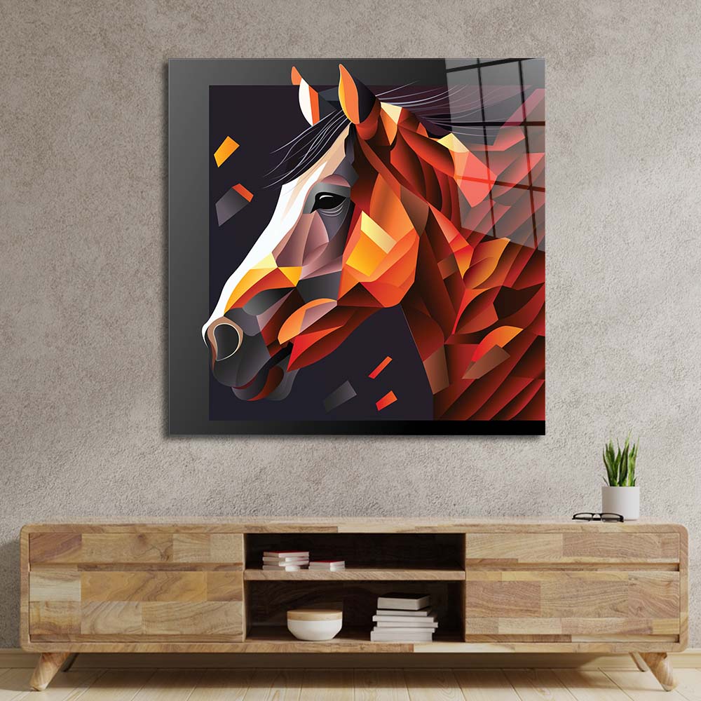 Abstract Geometric Brown Horse Glass Wall Art