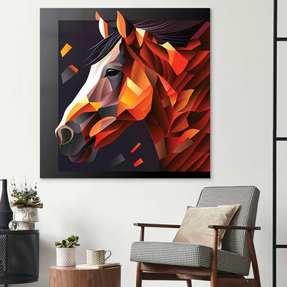 Abstract Geometric Brown Horse Glass Wall Art