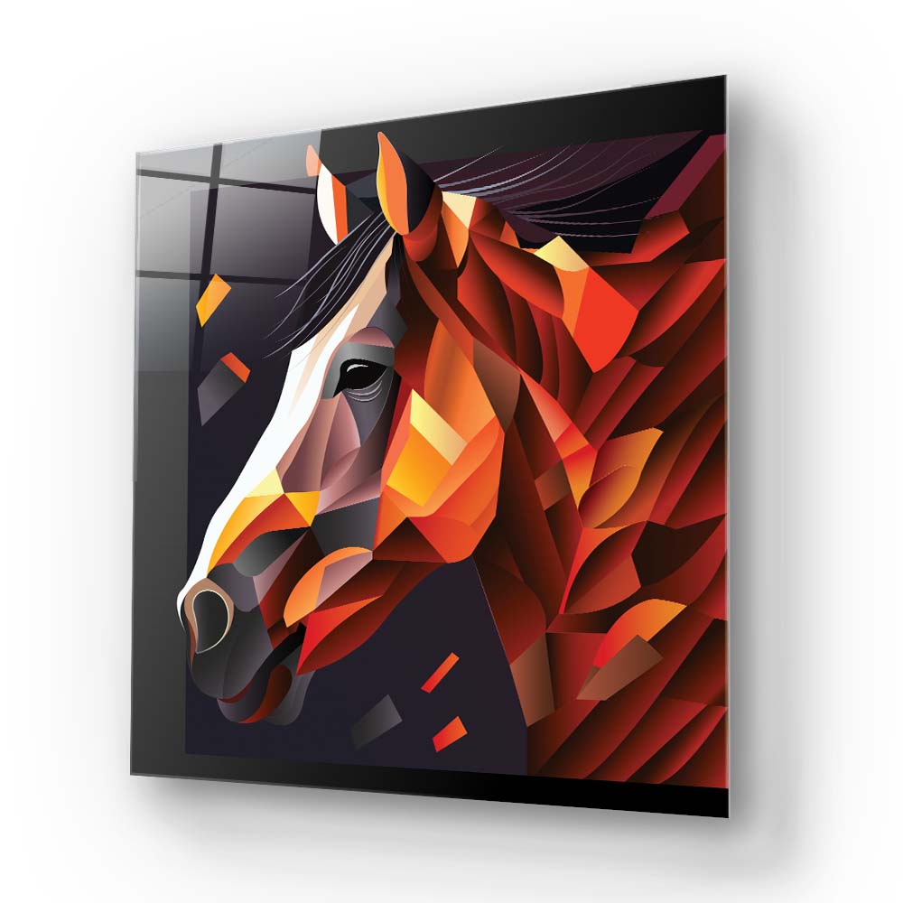 Abstract Geometric Brown Horse Glass Wall Art