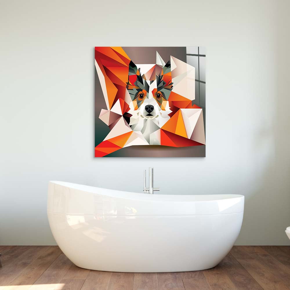 Abstract Geometric Corgi Glass Wall Art