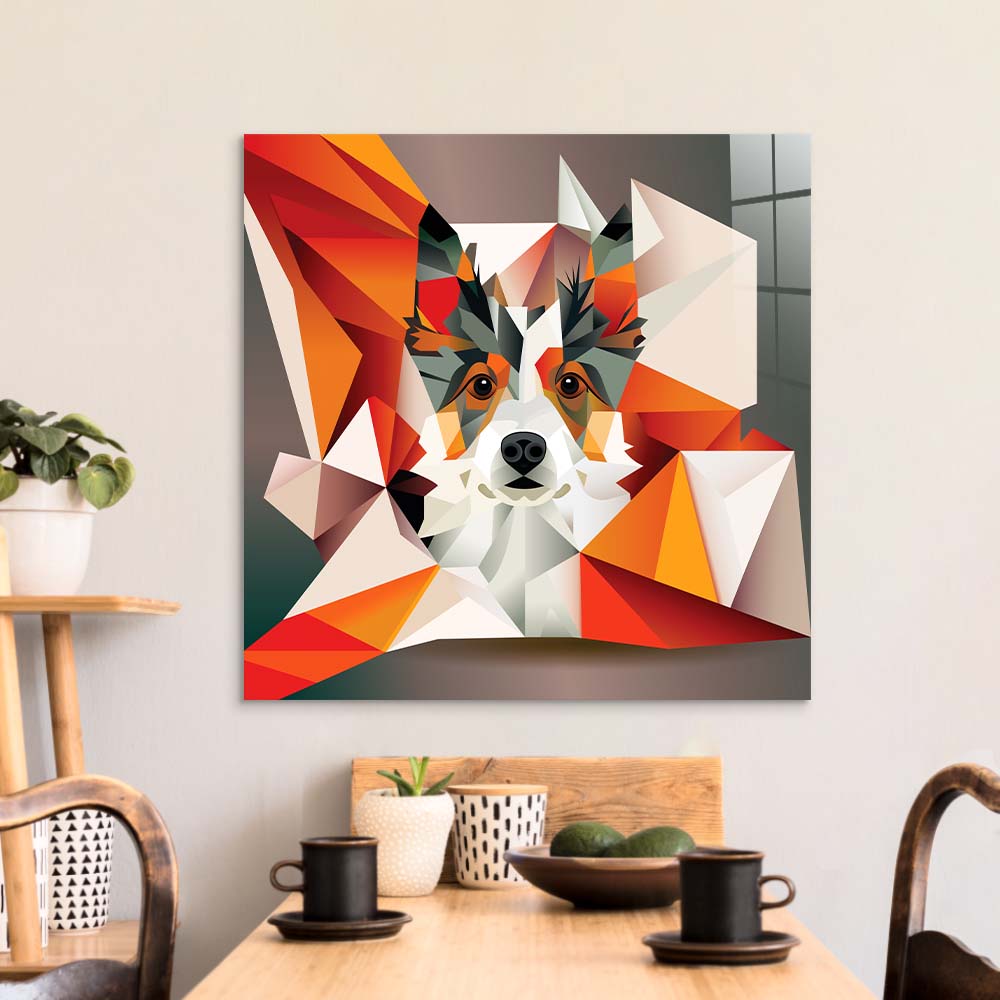 Abstract Geometric Corgi Glass Wall Art