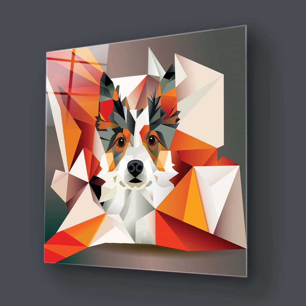 Abstract Geometric Corgi Glass Wall Art