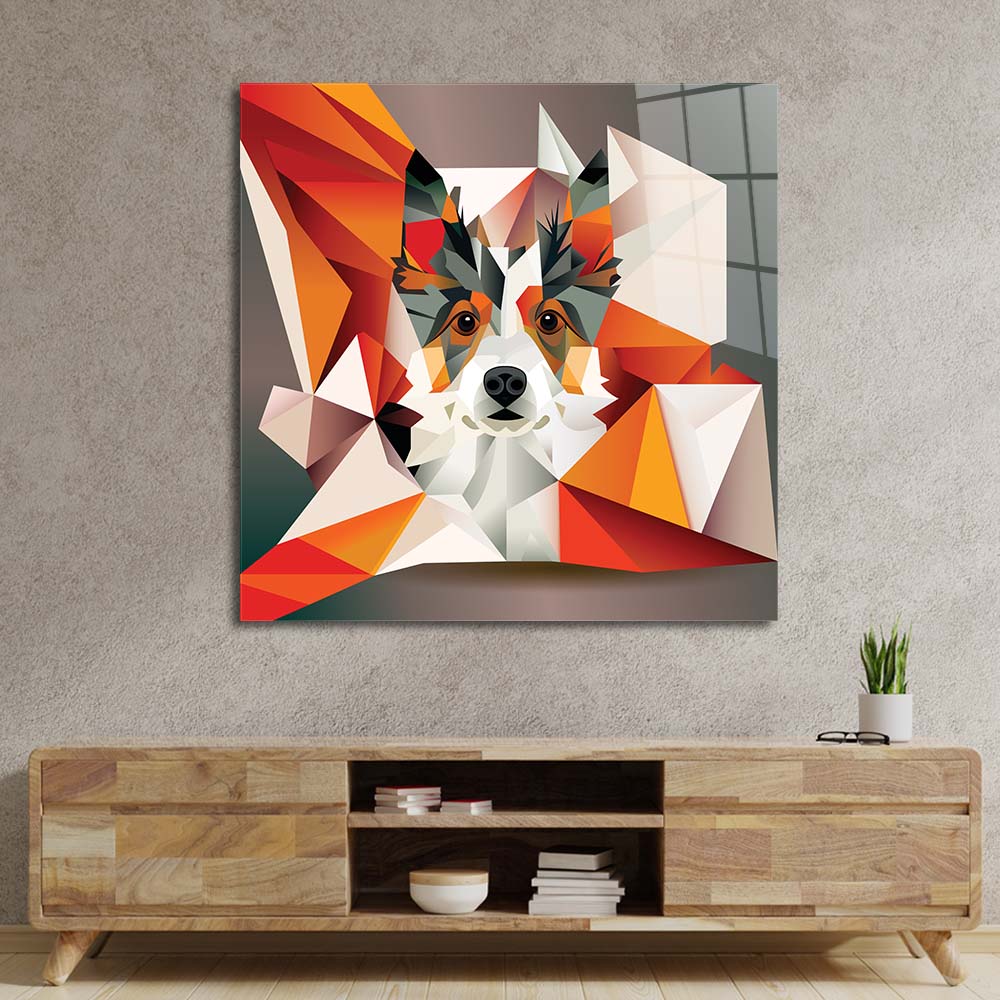 Abstract Geometric Corgi Glass Wall Art