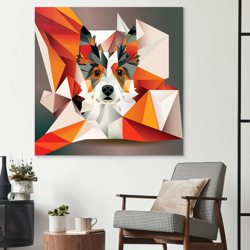 Abstract Geometric Corgi Glass Wall Art