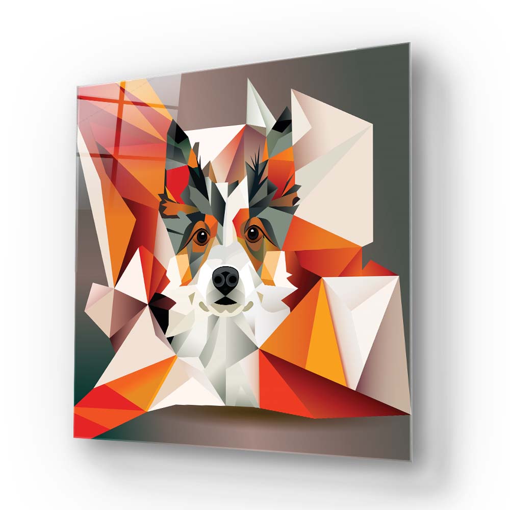 Abstract Geometric Corgi Glass Wall Art